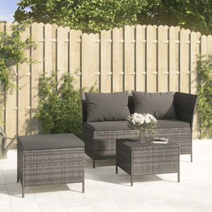 vidaXL Patio Lounge Set with Cushions Poly Rattan Sofa 3/4 Piece Black/Gray-3