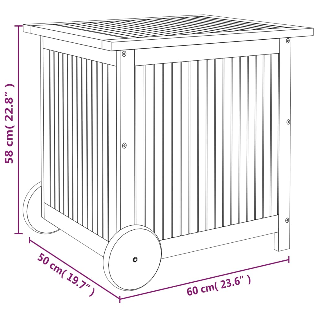 vidaXL Patio Storage Box Outdoor Cushion Box with Wheels Solid Wood Acacia-12