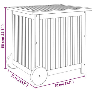 vidaXL Patio Storage Box Outdoor Cushion Box with Wheels Solid Wood Acacia-12