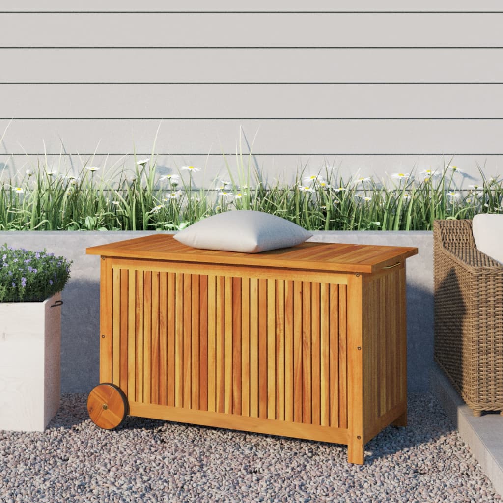 vidaXL Patio Storage Box Outdoor Cushion Box with Wheels Solid Wood Acacia-6