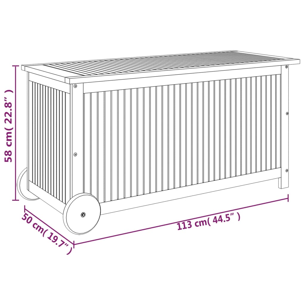 vidaXL Patio Storage Box Outdoor Cushion Box with Wheels Solid Wood Acacia-7