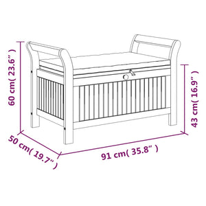 vidaXL Outdoor Storage Bench Patio Deck Box with Cushion Solid Wood Acacia-34