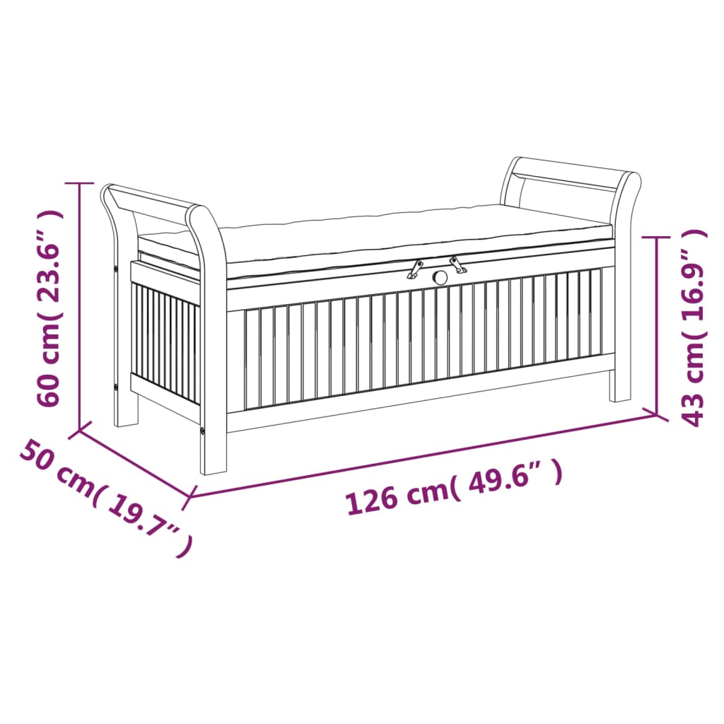 vidaXL Outdoor Storage Bench Patio Deck Box with Cushion Solid Wood Acacia-6