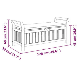 vidaXL Outdoor Storage Bench Patio Deck Box with Cushion Solid Wood Acacia-6