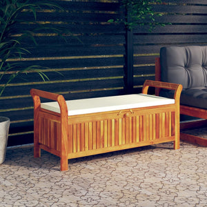 vidaXL Outdoor Storage Bench Patio Deck Box with Cushion Solid Wood Acacia-24