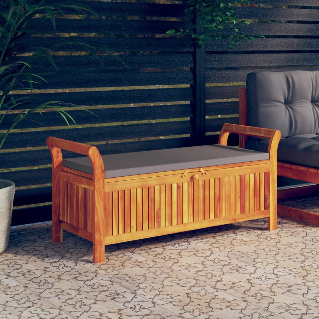 vidaXL Outdoor Storage Bench Patio Deck Box with Cushion Solid Wood Acacia-8