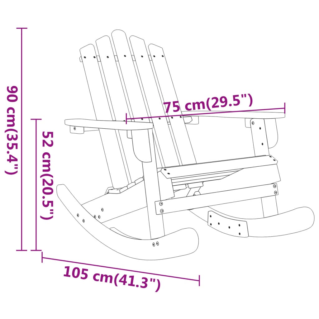 vidaXL Adirondack Rocking Chair Porch Rocker with High Back Solid Wood Acacia-5