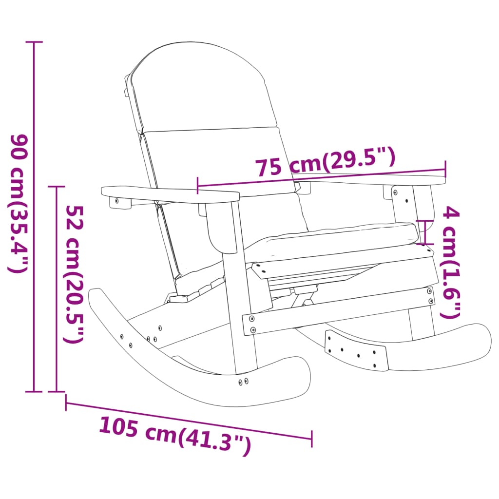 vidaXL Adirondack Rocking Chair Porch Rocker with High Back Solid Wood Acacia-16