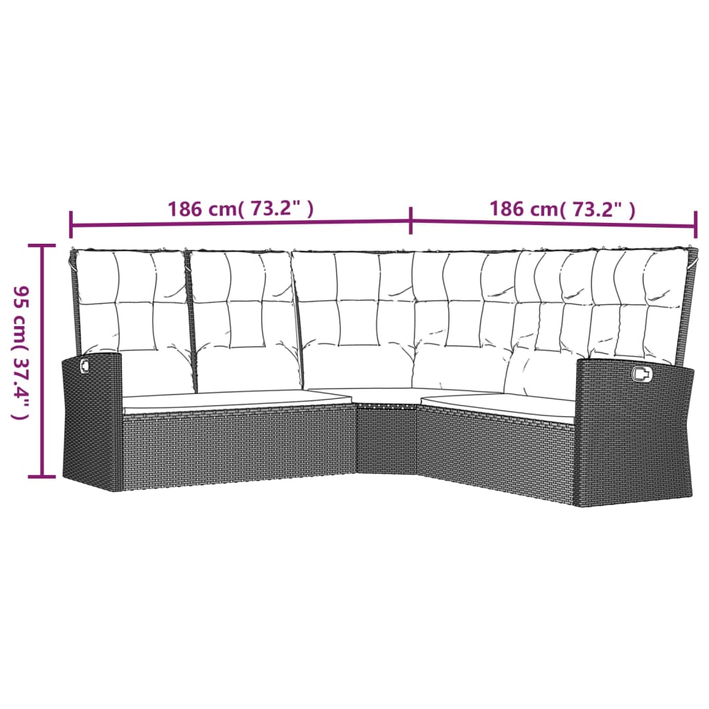 vidaXL Patio Furniture Set 2 Piece Sectional Sofa with Cushions Poly Rattan-7