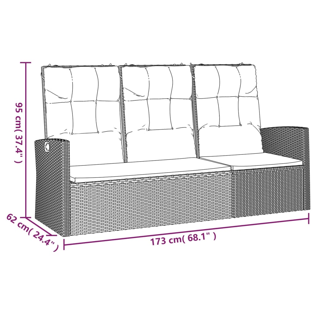 vidaXL Patio Bench Garden Seat Wicker Furniture with Cushions Poly rattan-7