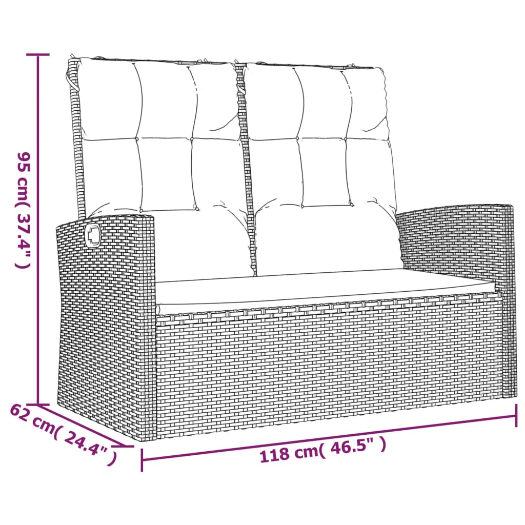 vidaXL Outdoor Loveseat Rattan Patio Garden Bench with Cushions Poly rattan-13