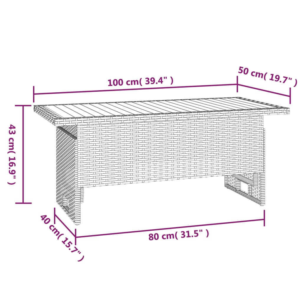 vidaXL Patio Table Outdoor Dining Table Solid Wood Acacia and Poly Rattan-7