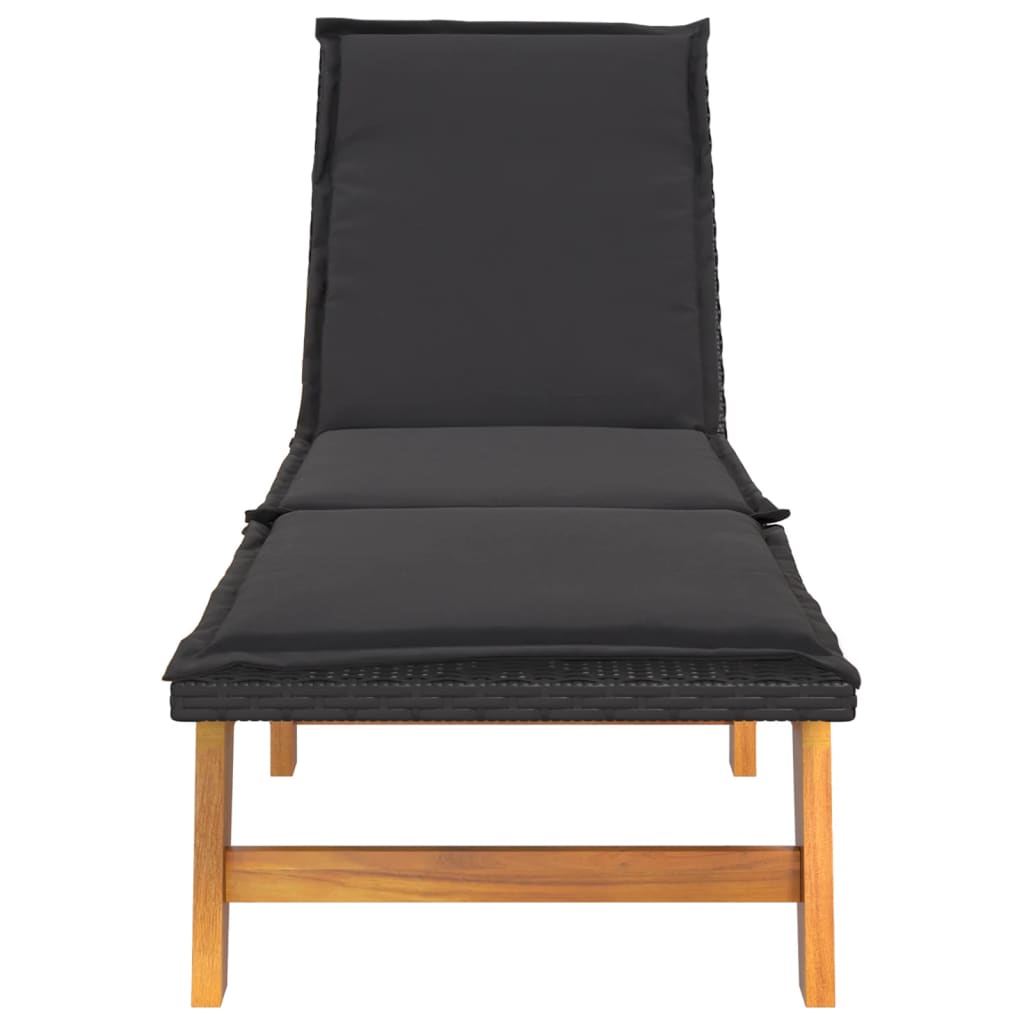 vidaXL Sun Lounger with Cushion Poly Rattan and Solid Wood Acacia-2