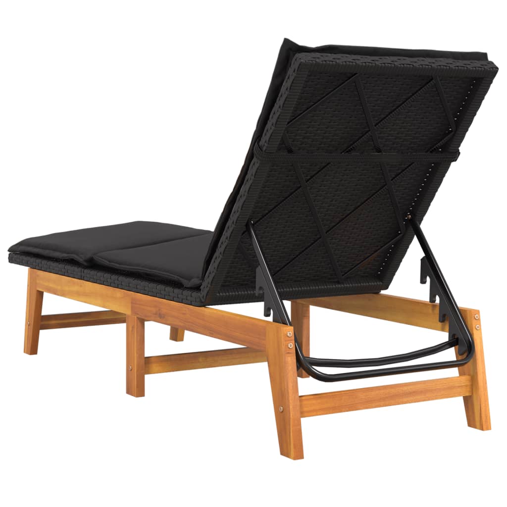 vidaXL Sun Lounger with Cushion Poly Rattan and Solid Wood Acacia-5