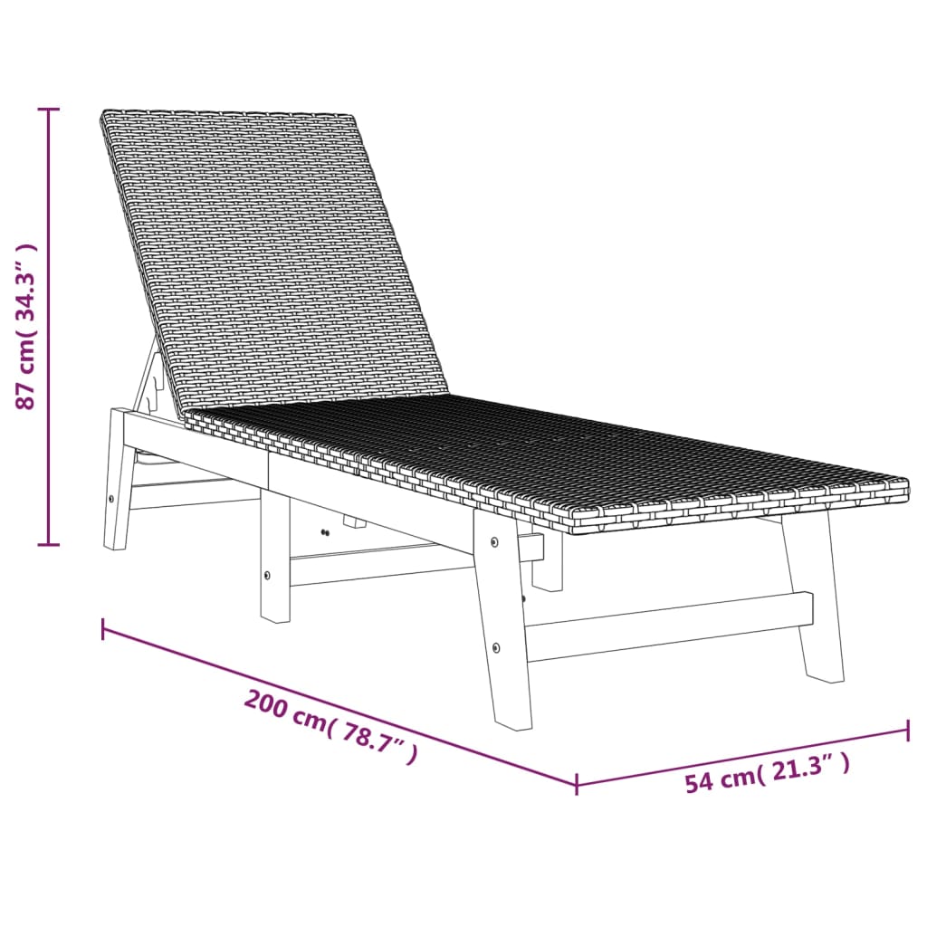 vidaXL Sun Lounger with Cushion Poly Rattan and Solid Wood Acacia-9