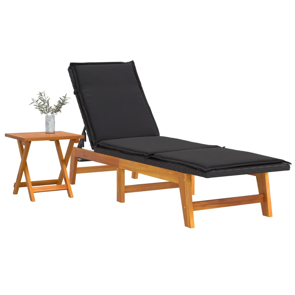 vidaXL Sun Lounger with Table Poly Rattan and Solid Wood Acacia-1