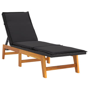 vidaXL Sun Lounger with Table Poly Rattan and Solid Wood Acacia-2