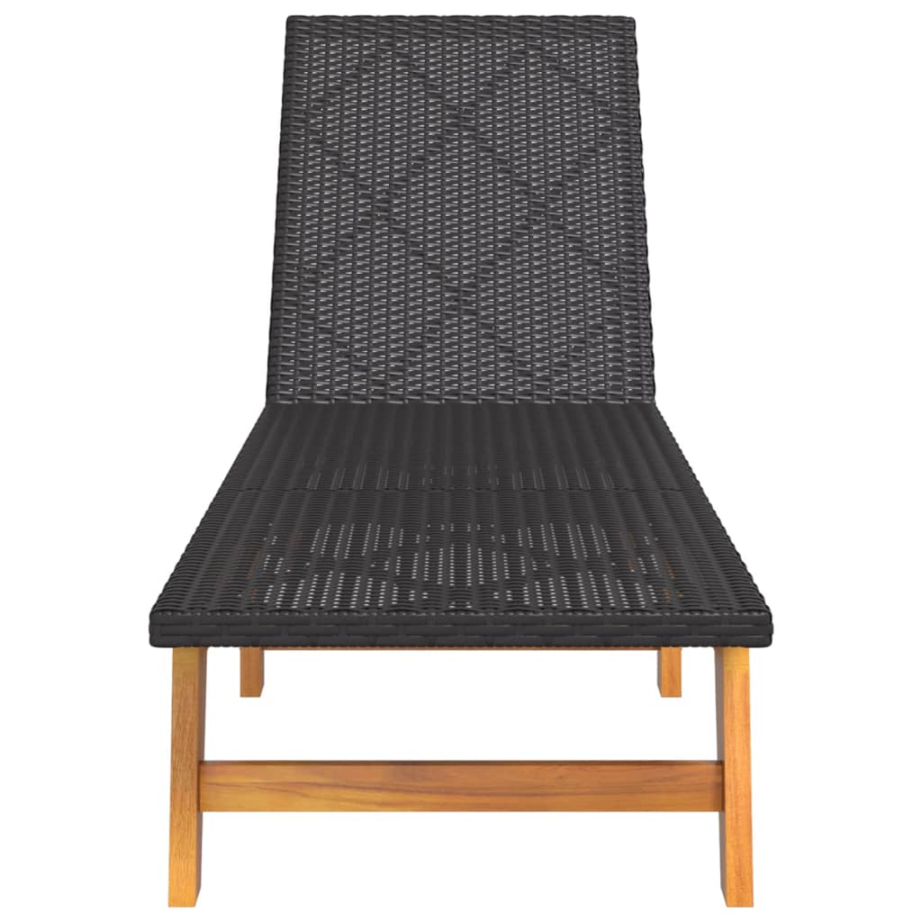 vidaXL Sun Lounger Black and Brown Poly Rattan and Solid Wood Acacia-2