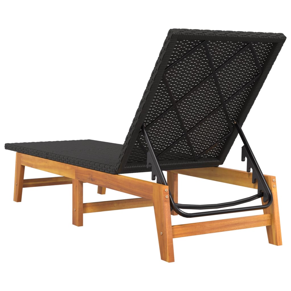 vidaXL Sun Lounger Black and Brown Poly Rattan and Solid Wood Acacia-5