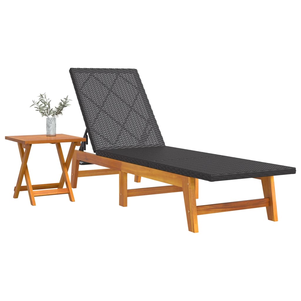 vidaXL Sun Lounger with Table Poly Rattan and Solid Wood Acacia-1