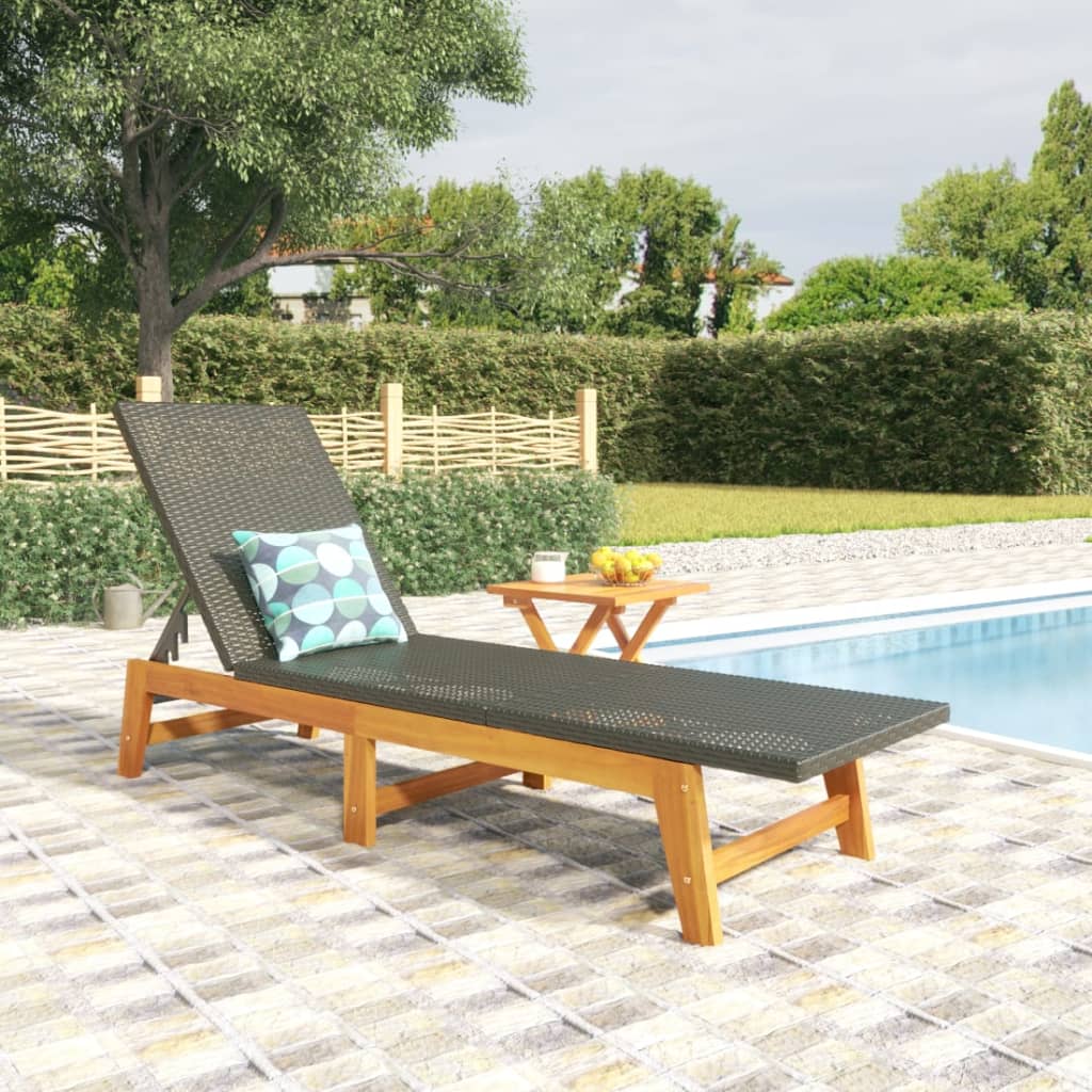 vidaXL Sun Lounger with Table Poly Rattan and Solid Wood Acacia-0
