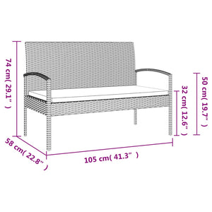 vidaXL Garden Bench Outdoor Wicker Patio Park Bench with Cushion Poly Rattan-15