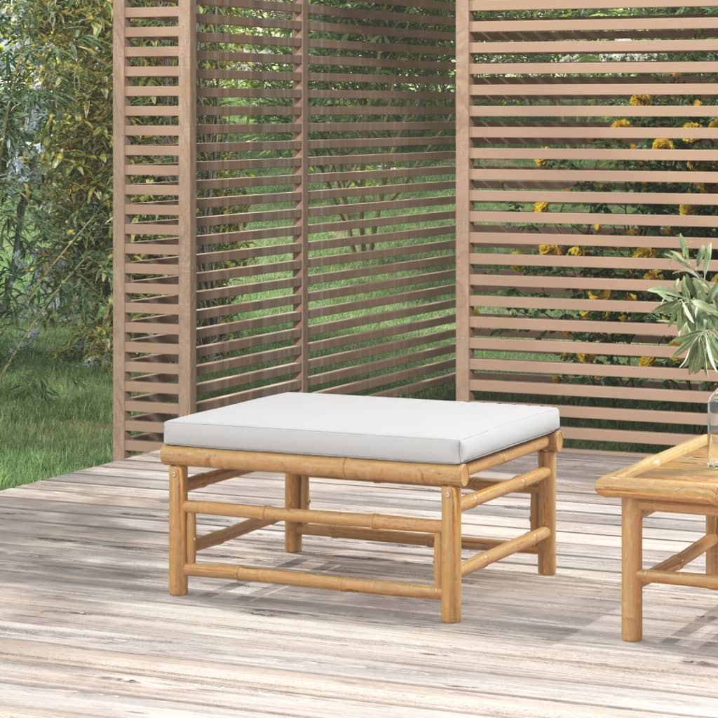 vidaXL Patio Footstool with Light Gray Cushion Bamboo-0