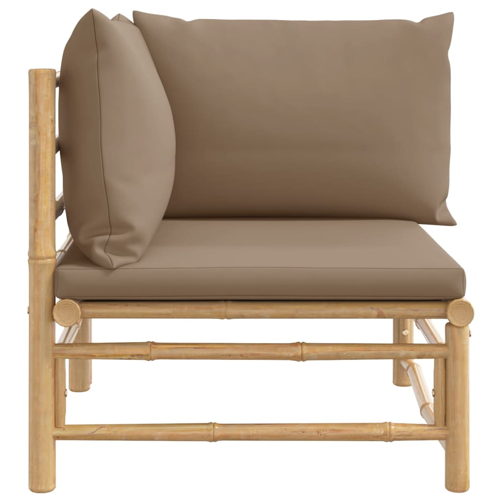 vidaXL Patio Corner Sofa with Taupe Cushions Bamboo-2