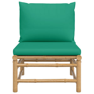 vidaXL Patio Middle Sofa with Green Cushions Bamboo-1