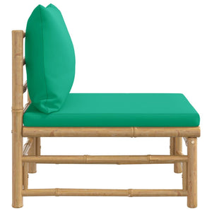 vidaXL Patio Middle Sofa with Green Cushions Bamboo-2