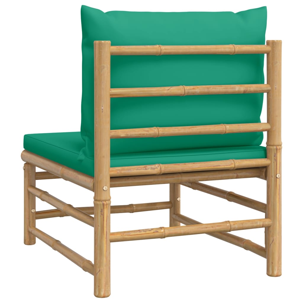 vidaXL Patio Middle Sofa with Green Cushions Bamboo-3