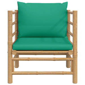 vidaXL Patio Sofa with Green Cushions Bamboo-1