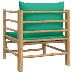 vidaXL Patio Sofa with Green Cushions Bamboo-3