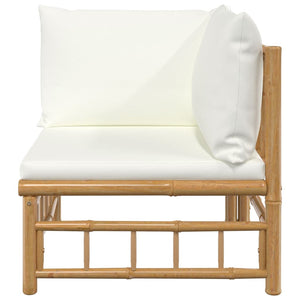 vidaXL Patio Corner Sofa with Cream White Cushions Bamboo-2