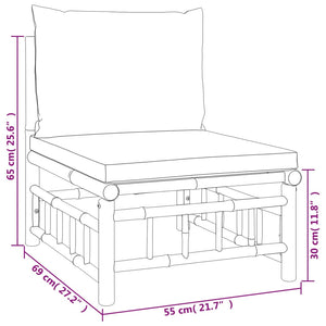 vidaXL Patio Middle Sofa with Cream White Cushions Bamboo-5