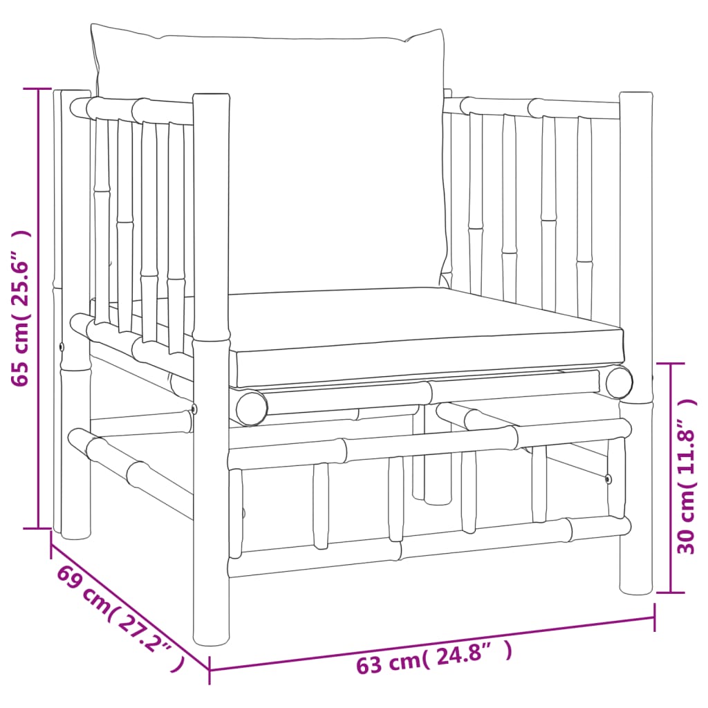 vidaXL Patio Sofa with Cream White Cushions Bamboo-5