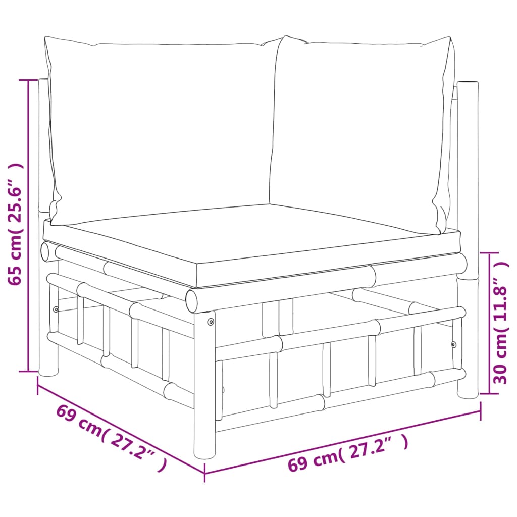 vidaXL Patio Corner Sofa with Dark Gray Cushions Bamboo-5