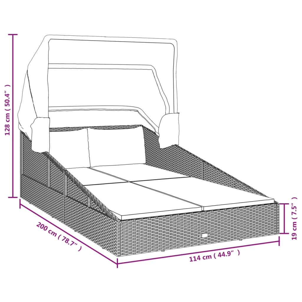 vidaXL Daybed Outdoor Patio Lounge Bed Sunbed with Foldable Roof Poly Rattan-7