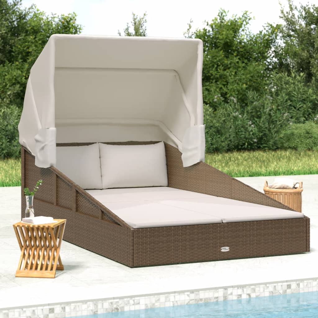 vidaXL Daybed Outdoor Patio Lounge Bed Sunbed with Foldable Roof Poly Rattan-9