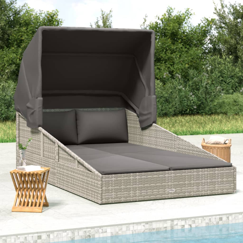 vidaXL Daybed Outdoor Patio Lounge Bed Sunbed with Foldable Roof Poly Rattan-15