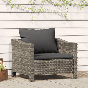 vidaXL Patio Armchair with Cushion Gray Poly Rattan-0