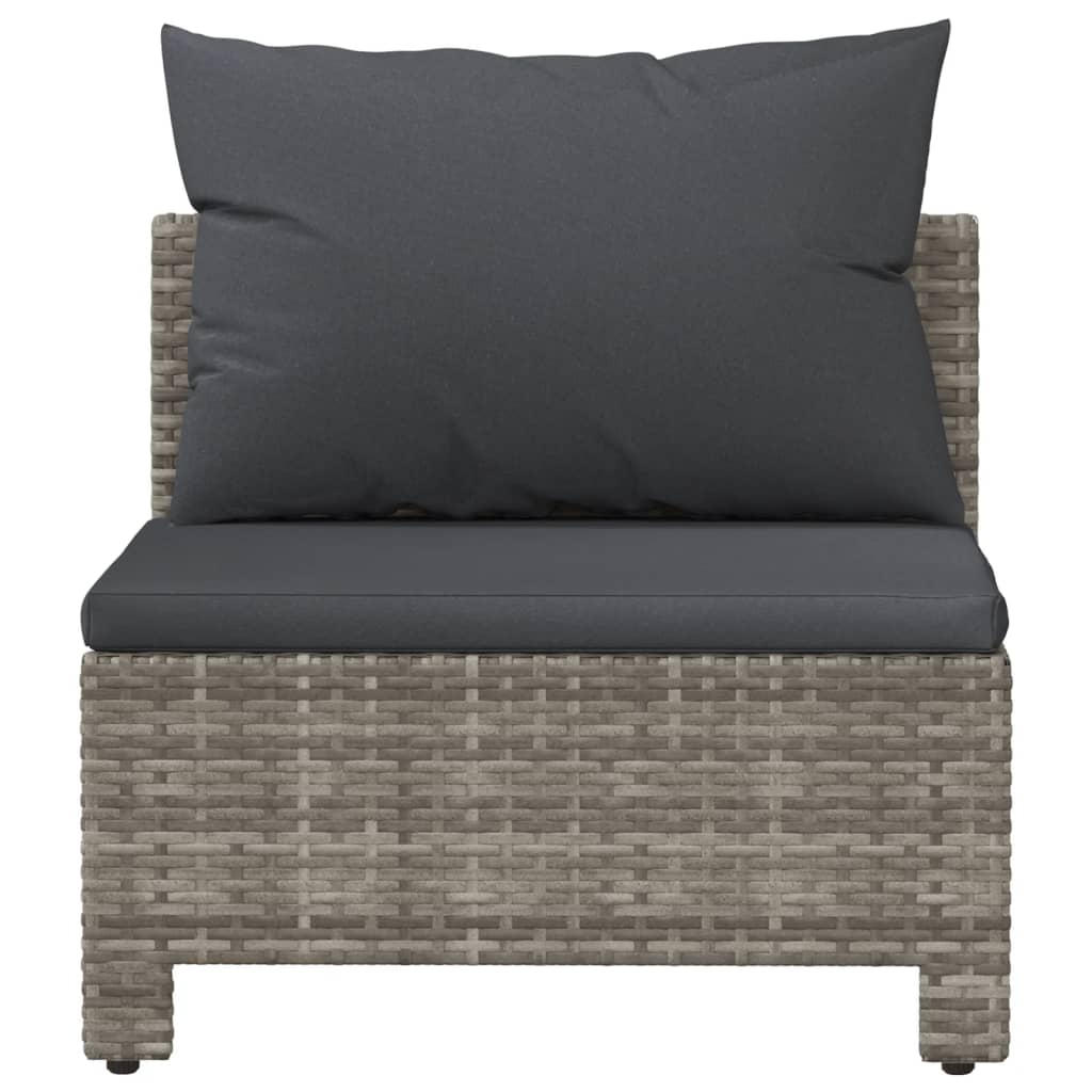 vidaXL Patio Middle Sofa with Cushion Gray Poly Rattan-2