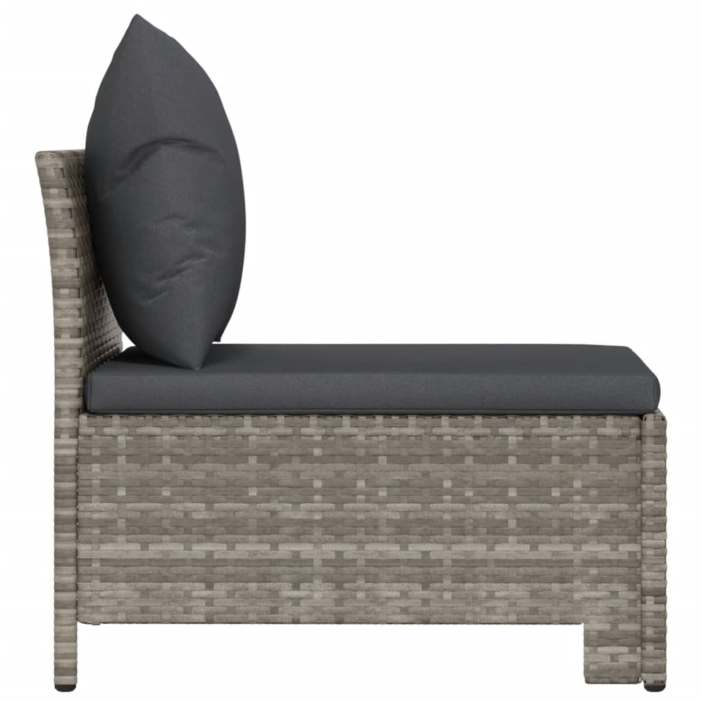 vidaXL Patio Middle Sofa with Cushion Gray Poly Rattan-3