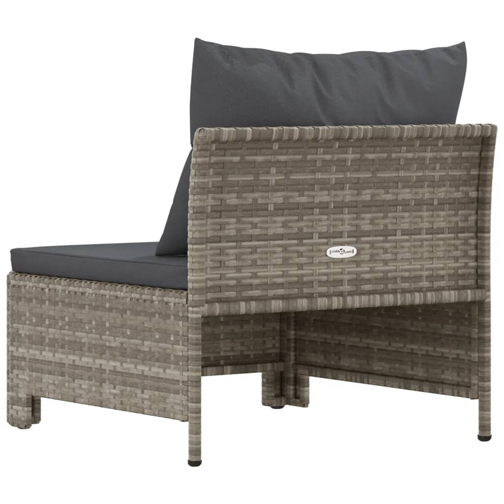 vidaXL Patio Middle Sofa with Cushion Gray Poly Rattan-4