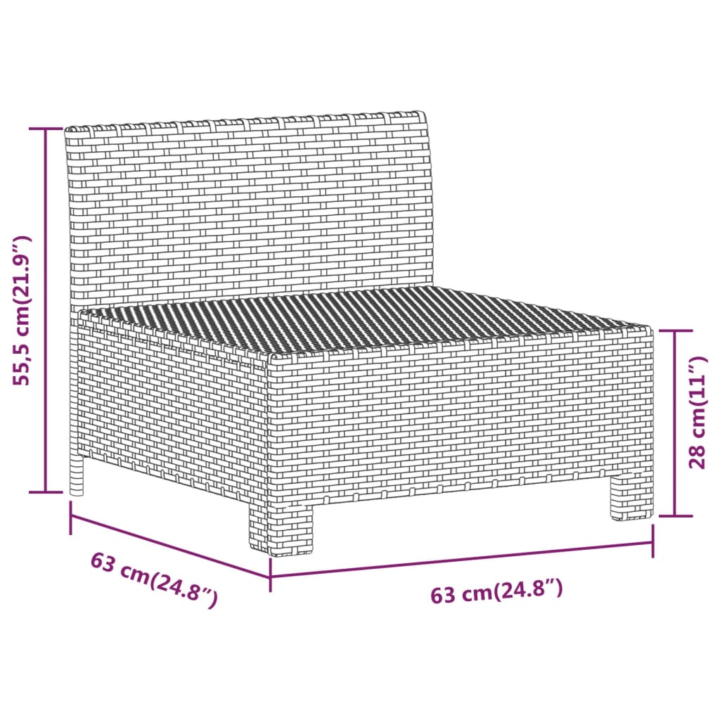 vidaXL Patio Middle Sofa with Cushion Gray Poly Rattan-6