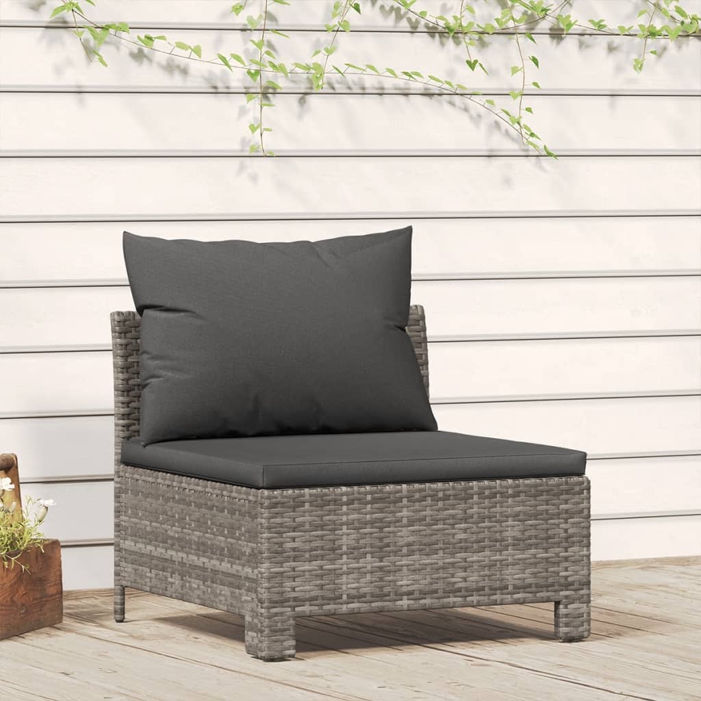 vidaXL Patio Middle Sofa with Cushion Gray Poly Rattan-0