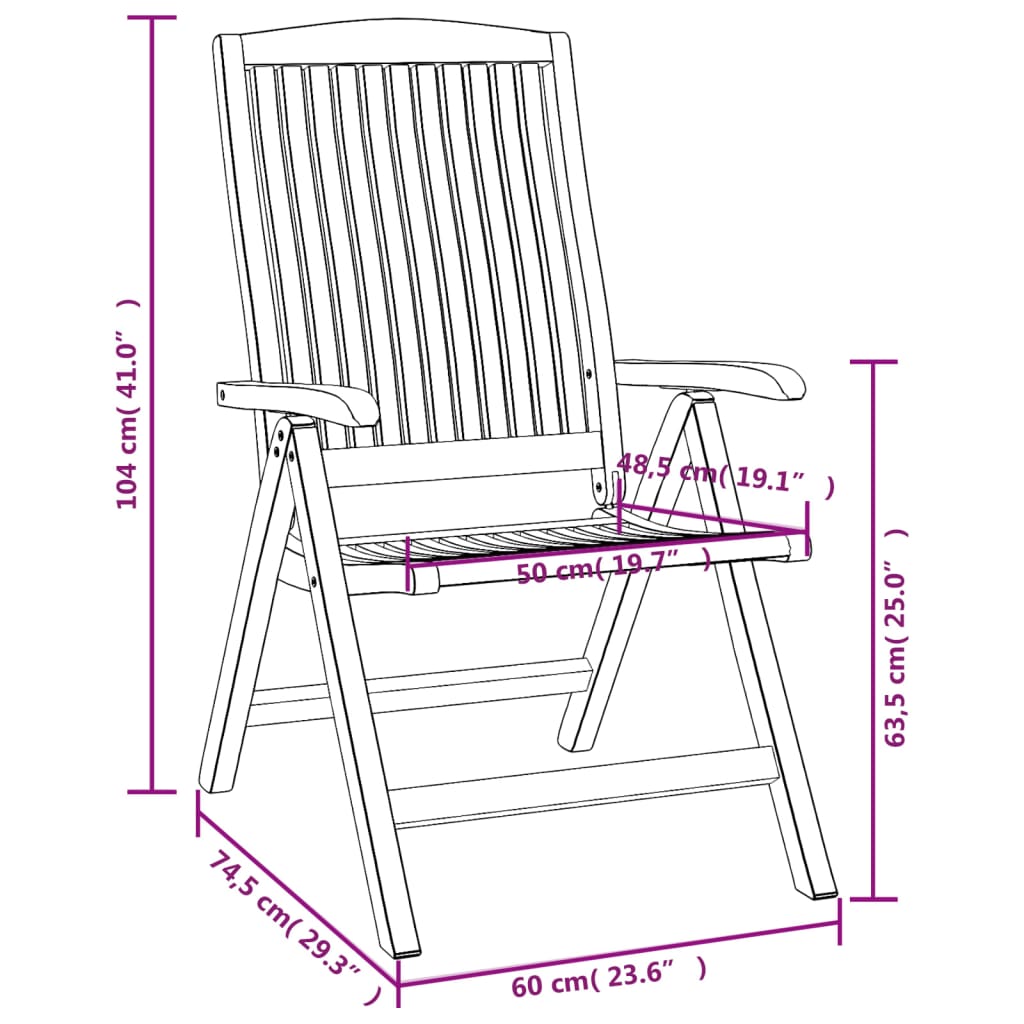 vidaXL Outdoor Recliner Chairs Camping Chair with Armrest Solid Wood Teak-11