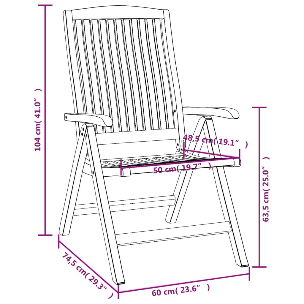 vidaXL Outdoor Recliner Chairs Camping Chair with Armrest Solid Wood Teak-3