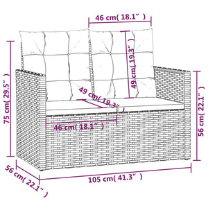 vidaXL Patio Bench with Cushions Black 41.3" Poly Rattan-6