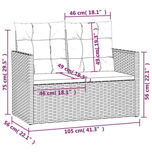 vidaXL Patio Bench with Cushions Gray 41.3" Poly Rattan-6